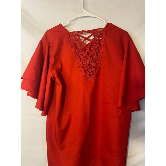 St Jubileens red Ruffle Sleeve Shirt top Blouse Womens Size XL - Picture 2 of 4